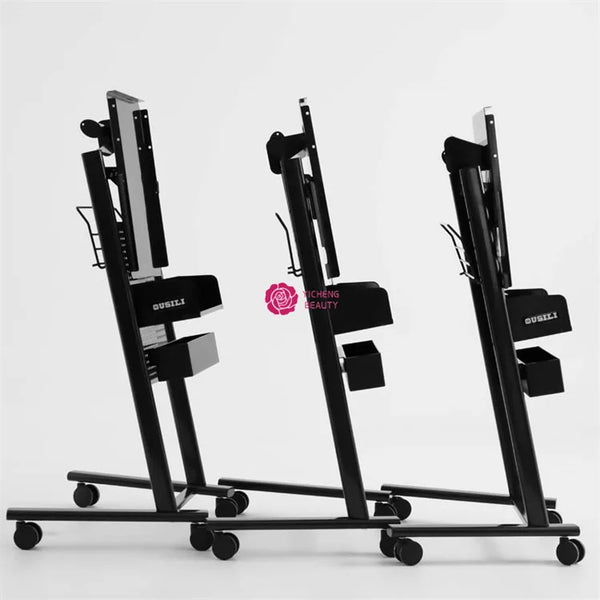 Multi-Function Professional Barber Trolley displaying three mobile workstations for organized styling tools.