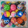 Colorful assortment of 45mm Mixed Rubber Bouncy Balls in various vibrant designs and patterns.