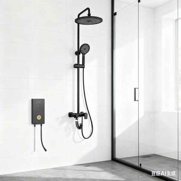Modern Shower System Set with Handheld Spray installed in a modern shower setting with sleek fixtures.