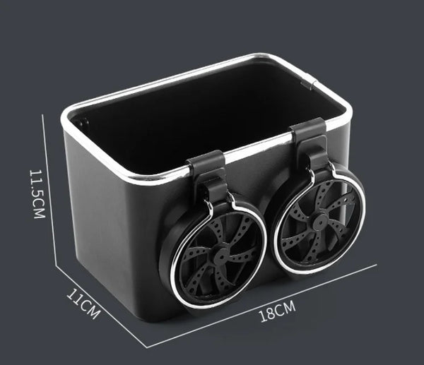 Car Armrest Cup Holder Storage Box with dual cup holders and dimensions 18CM x 11CM x 11.5CM.