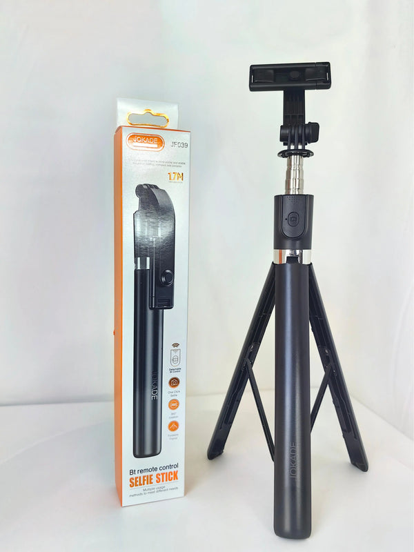 Wireless Selfie Stick for Smartphones displayed with packaging, featuring extendable design and remote control.
