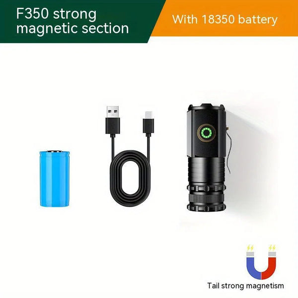 Ultra Bright Strong Magnet USB-C Rechargeable Flashlight with USB cable and 18350 battery