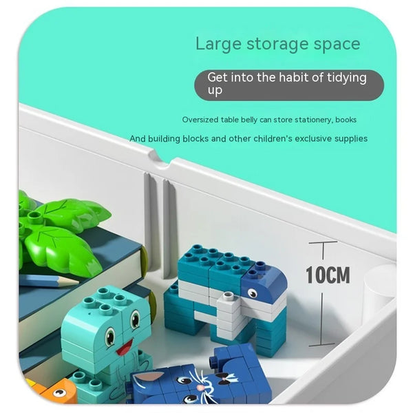 Kids Multi-Function Learning & Activity Table showing large storage space for toys and supplies.