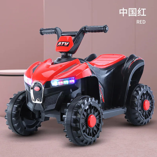 Battery Kids Car Parental Radio Control SUV in vibrant red color with LED lights and rugged tires.