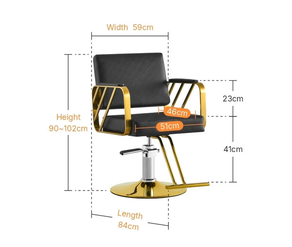 Professional Salon Hydraulic Styling Chair dimensions and design features, perfect for salons and beauty studios.