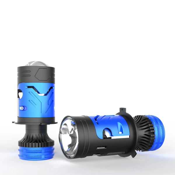 Dual Beam H4 LED Headlight Bulbs showcasing high-performance design and bright blue accents.