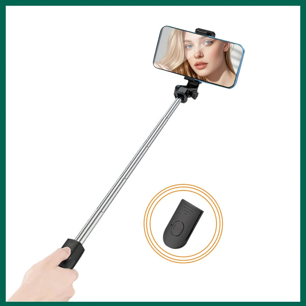 Wireless Selfie Stick for Smartphones in use, capturing a portrait with remote control for easy photography.