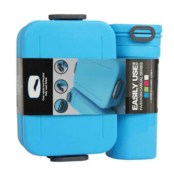 Lunch Box Water Cup Set - Bento Meal & Drink Set in a blue color, featuring a bento box and a drink container.