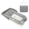 Fashionable 2 in1 Baby Travel Bed shown as a cozy sleep space and a portable bag.