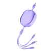 3-in-1 Retractable Fast Charging USB Cable with multiple connectors and retractable design in purple.