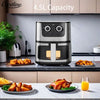 4.5L Stainless Steel Square Oil-Free Air Fryer on kitchen counter with crispy food.