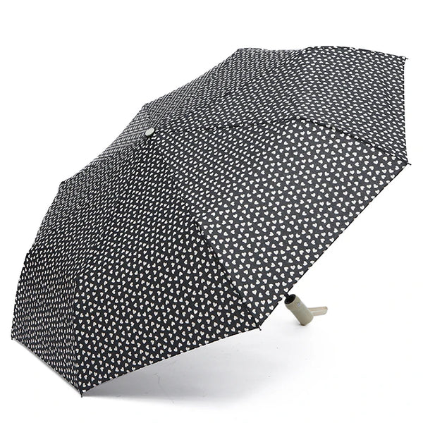 21-Inch Automatic Foldable Windproof Umbrella in heart-pattern design, ideal for protection against rain and strong winds.