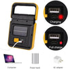 Solar LED Work Light Rechargeable Waterproof with charging indicators and solar panel for outdoor use.