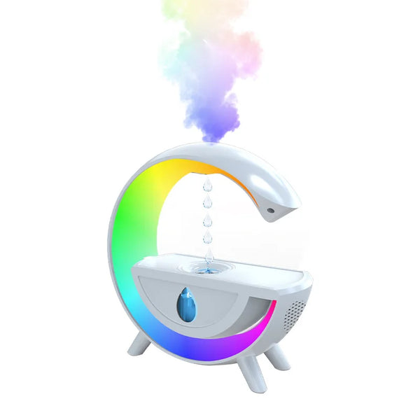G-Shape 5W Bluetooth Speaker with Humidifier & RGB Lighting emitting mist and colorful ambient light.