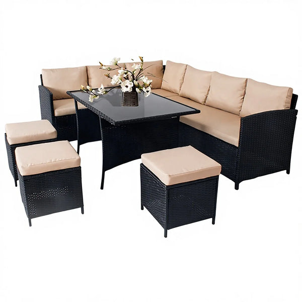Modern Iron PE Rattan Outdoor Furniture Set featuring a stylish sectional sofa and coffee table.