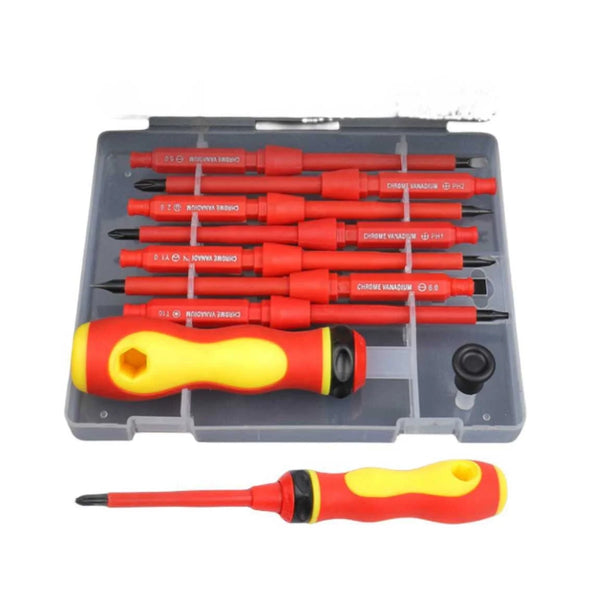 32-in-1 Insulated Precision Screwdriver Kit including various bits and handles organized in a clear case.