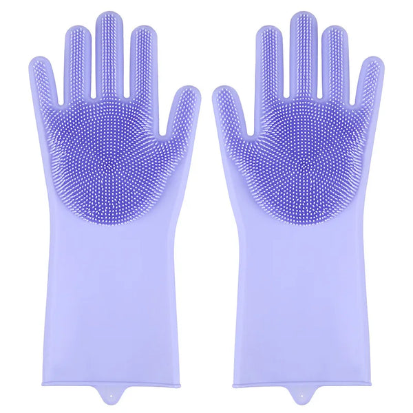 Heat Resistant Silicone Scrubber Magic Gloves in lavender color with textured scrubber surface.