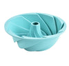 Silicone Spiral Chiffon Cake Mold in teal color, designed for elegant baking without sticking.