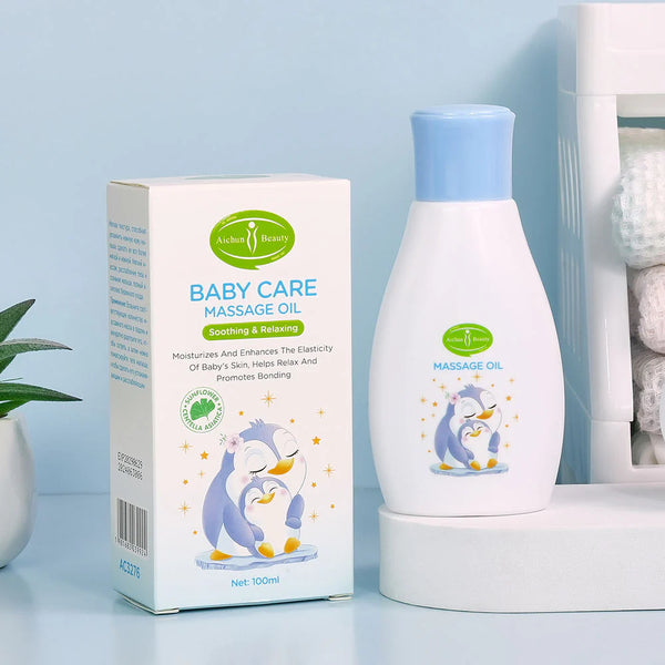 Vitamin E Soothing Baby Massage Oil in a soothing and relaxing packaging for baby's care routines.