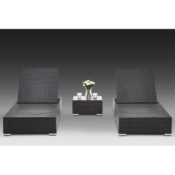 Outdoor Garden Lounge Daybed Wicker Deck Bed features two wicker loungers and a stylish side table.