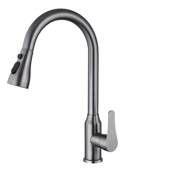 Brushed Grey Stainless Steel Pull Out Kitchen Faucet with high arc and pull-down sprayer design