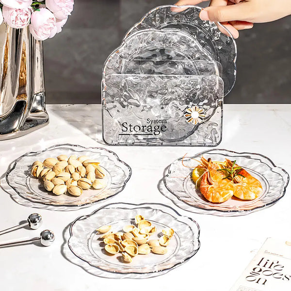 6 Pc Flower-Shaped Snack Tray with transparent plates, ideal for serving snacks elegantly.