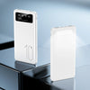 Super Slim Portable Mini Power Bank 10000mAh in sleek white design with digital display, perfect for on-the-go charging.