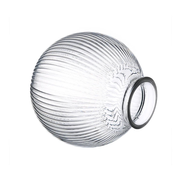 Clear Ribbed Glass Globe Pendant Lampshade showcasing ribbed design and clear glass structure.