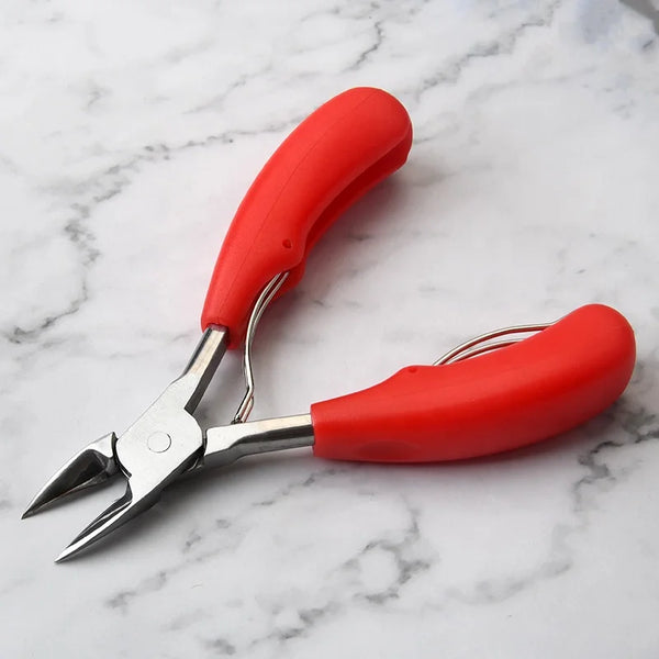 Professional Nail Cutter Nipper for Thick Nails with red handles and sharp precision blades.