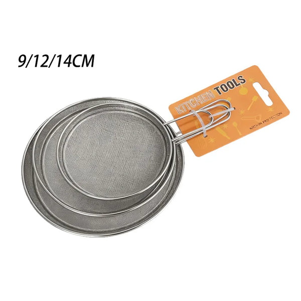 Metal Durable Eco-Friendly Soy Milk Filter Net set of three kitchen sieves, 9/12/14CM sizes.