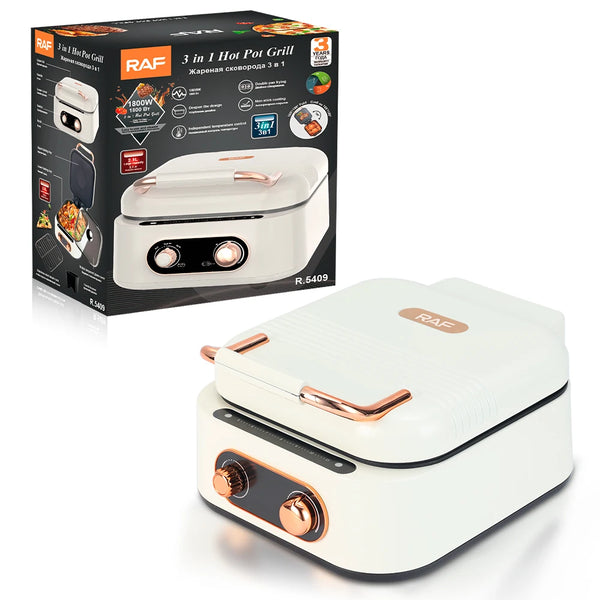 3 in 1 Double Sides Heating Electric Skillet Hot Pot Grill