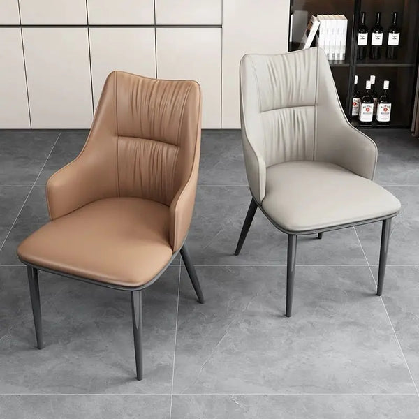Nordic Leather Dining Chair with Metal Legs in brown and gray upholstery, showcasing a modern design ideal for dining rooms.
