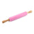 Non-Stick Wooden Handle Silicone Rolling Pin in pink color with wooden handles for easy dough preparation.