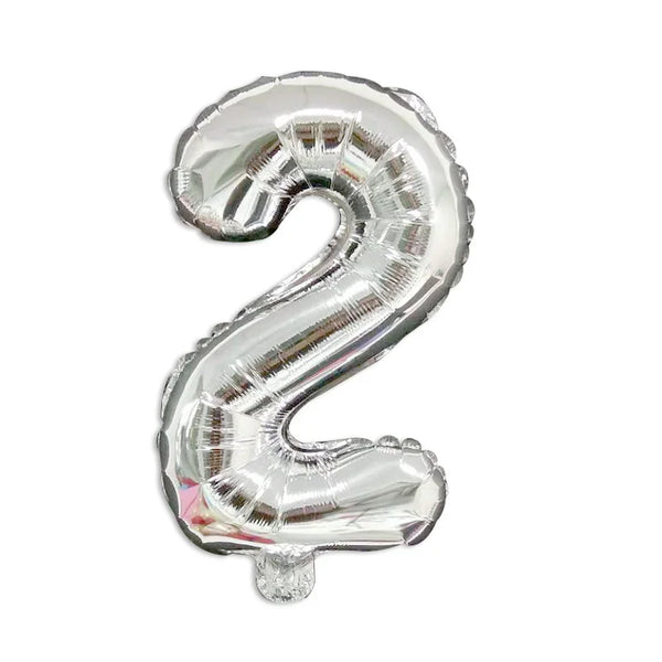 16-Inch Number Aluminum Film Balloon featuring a shiny silver number two design for events and celebrations.