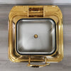 Gold Stainless Steel Square Chafing Dish with Flip Top from above, featuring a shiny gold exterior and a silver interior.