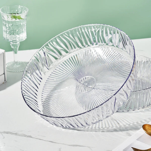 Fruit Plate Snack Serving Tray showcasing a clear, modern design with elegant ribbed texture, perfect for serving snacks.