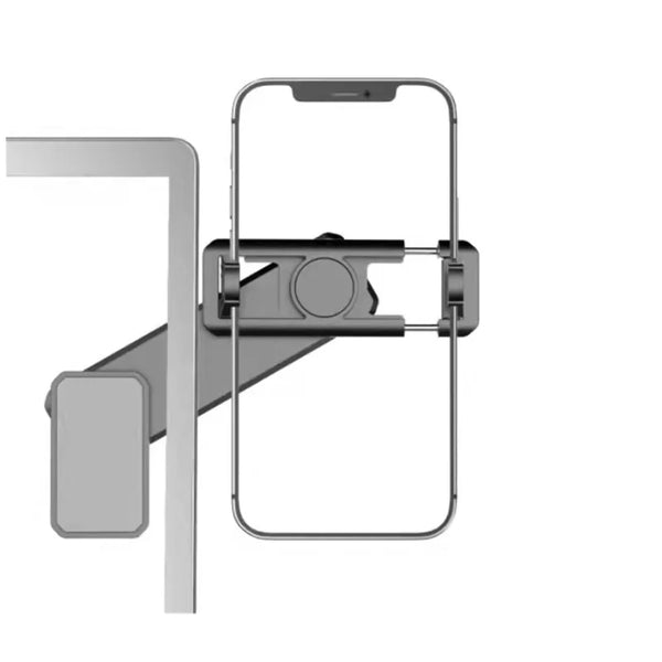 360 Degree Rotation Laptop Screen Extension Phone Holder mounted on a laptop, holding a smartphone in place.