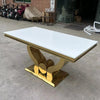 White MDF Table Top Modern Luxury Gold Legs Dining Table with elegant gold base in a contemporary setting.