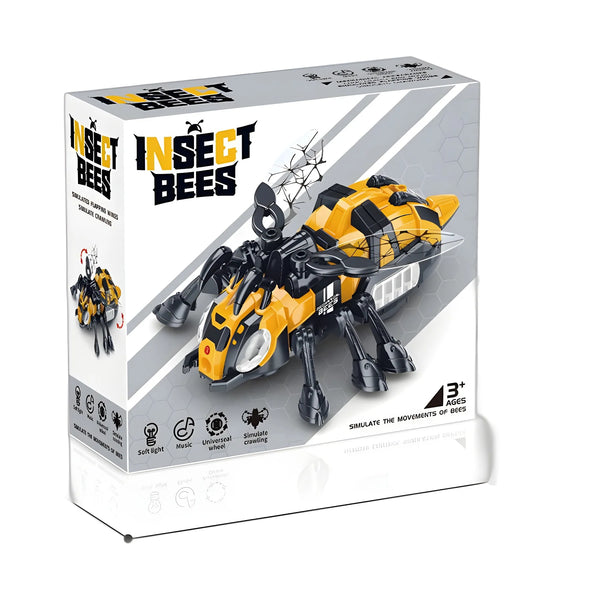 Remote Control STEM Robot Bee Toy with Spray packaging featuring insect design and playful colors.