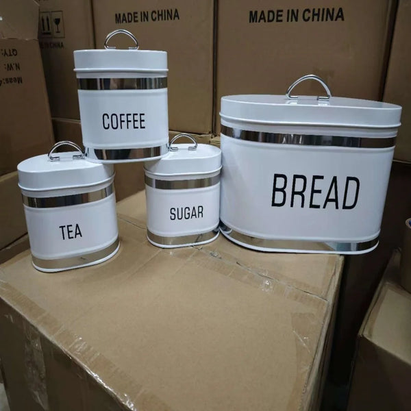 4 Piece Metal Bread Box and Canister Set