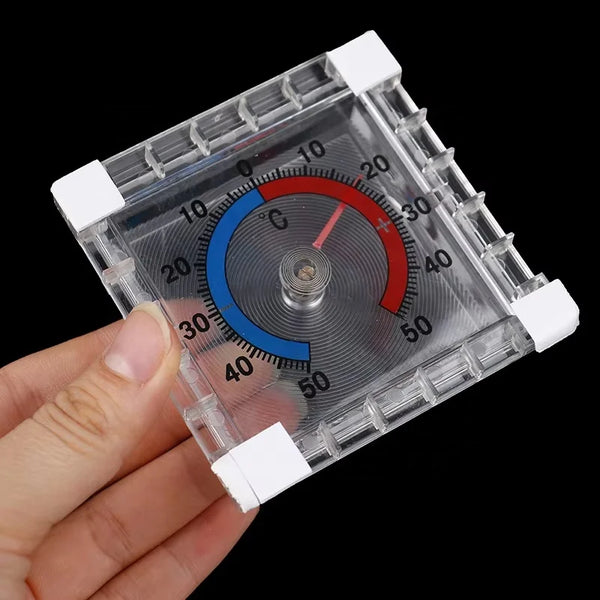 Indoor Outdoor Wall Window Dial Thermometer displaying temperature on a clear background.