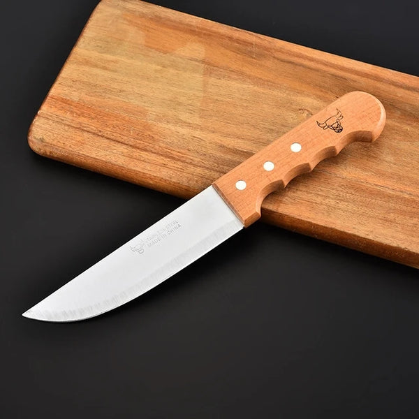 Wooden Handle Chef Knife - Multi Size on a wooden cutting board