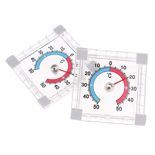 Indoor Outdoor Wall Window Dial Thermometer displaying temperature readings in Celsius and Fahrenheit.