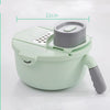 12-in-1 Manual Vegetable Chopper and Slicer in green color with measuring details for easy use.
