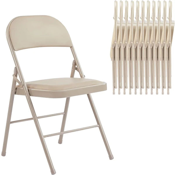 Black Padded Folding Chair with Steel Frame displayed with multiple chairs stacked for easy storage.