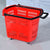 Plastic Supermarket Shopping Basket in vibrant red color with wheels and ergonomic handles for easy carrying.