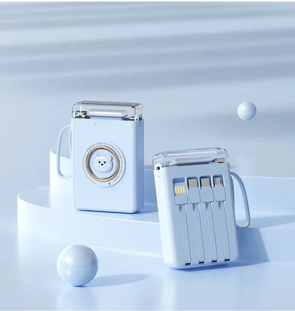 Cartoon Cute Design 10W Output Power Bank featuring a playful polar bear design and multiple charging cables.