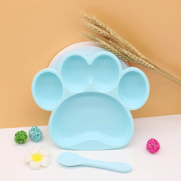 Bear Paw Shape Silicone Baby Feeding Plate Set