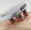 Mini 4-Head Handheld Deep Tissue Massager in use on skin, demonstrating muscle relief technology with red light.