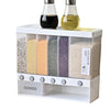 6 Compartment Dry Food Dispenser with various grains organized neatly in transparent compartments.